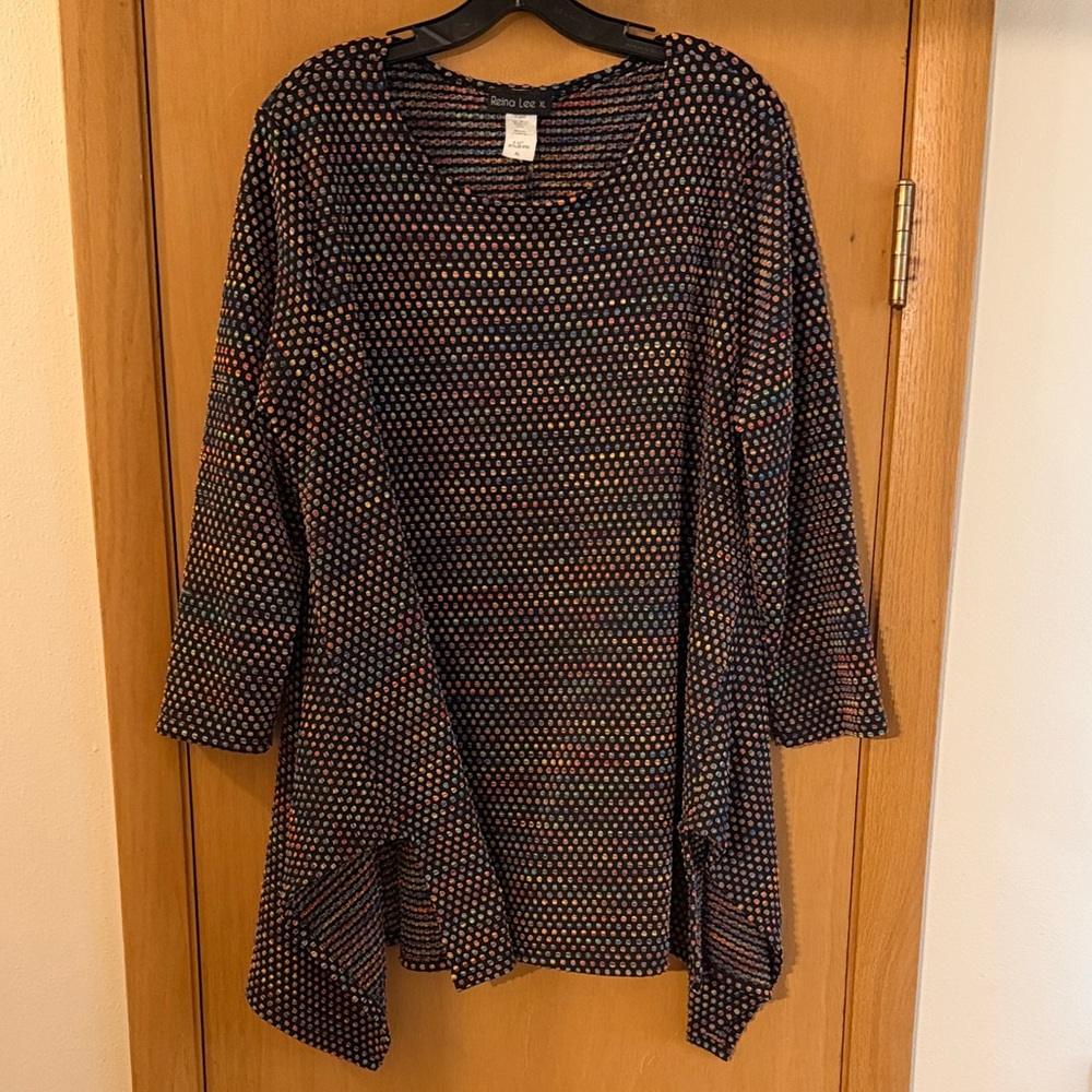 Reina Lee Women’s Dotted Textured Colorful Blouse Top Black Size XL